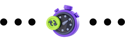BUTTONS a purple and green alarm clock on a black background