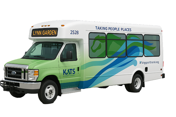KATSVan a green and white bus with a blue wave on the side