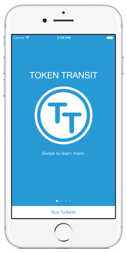an iphone with the text token transit on the screen